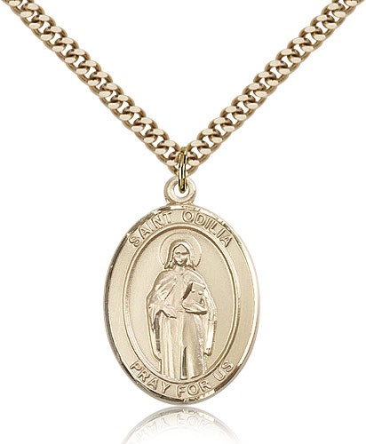 St. Odilia Medal, Gold Filled, Large - 24&quot; 2.4mm Gold Plated Chain + Clasp