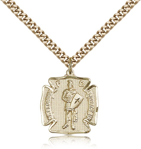 St. Florian Medal, Gold Filled - 24&quot; 2.4mm Gold Plated Endless Chain