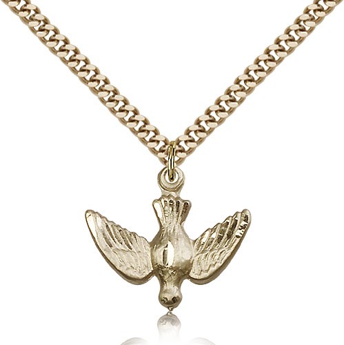 Holy Spirit Medal, Gold Filled - 24&quot; 2.4mm Gold Plated Endless Chain