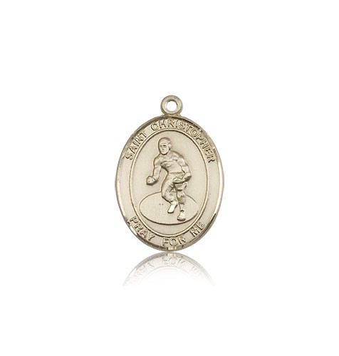 St. Christopher Wrestling Medal, 14 Karat Gold, Medium - 14 KT Yellow Gold