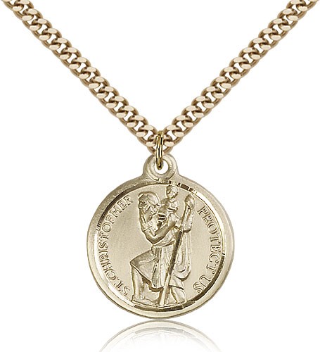 St. Christopher Medal, Gold Filled - 24&quot; 2.4mm Gold Plated Endless Chain