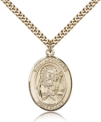 St. Apollonia Medal, Gold Filled, Large - 24&quot; 2.4mm Gold Plated Chain + Clasp