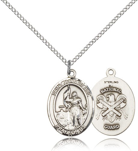 St. Joan of Arc National Guard Medal, Sterling Silver, Medium - 18&quot; 1.2mm Sterling Silver Chain + Clasp