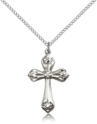 Cross Pendant, Sterling Silver - 18&quot; 1.2mm Sterling Silver Chain + Clasp