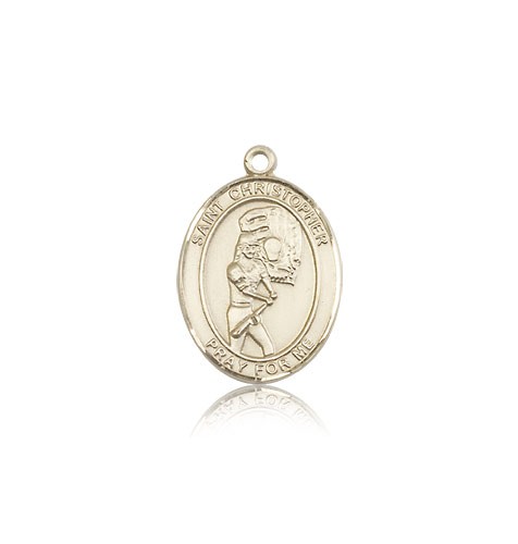 St. Christopher Softball Medal, 14 Karat Gold, Medium - 14 KT Yellow Gold