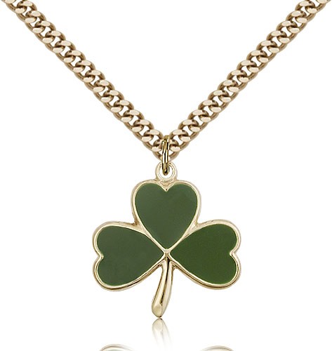 Shamrock Medal, Gold Filled - 24&quot; 2.4mm Gold Plated Endless Chain