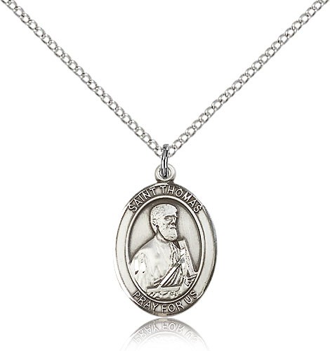 St. Thomas the Apostle Medal, Sterling Silver, Medium - 18&quot; 1.2mm Sterling Silver Chain + Clasp