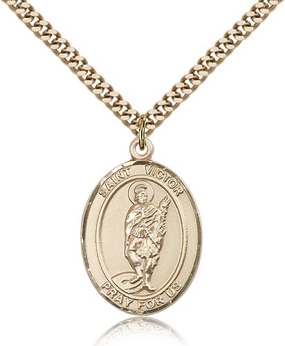 St. Victor of Marseilles Medal, Gold Filled, Large - 24&quot; 2.4mm Gold Plated Chain + Clasp