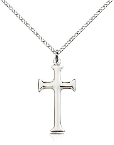 Cross Pendant, Sterling Silver - 18&quot; 1.2mm Sterling Silver Chain + Clasp