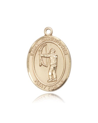 St. Christopher Archery Medal, 14 Karat Gold, Large - 14 KT Yellow Gold