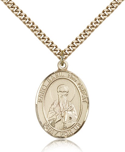 St. Basil the Great Medal, Gold Filled, Large - 24&quot; 2.4mm Gold Plated Chain + Clasp