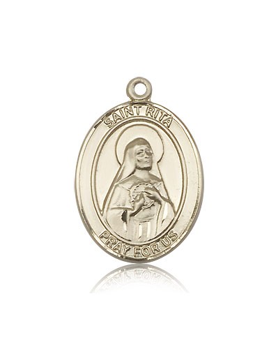 St. Rita Baseball Medal, 14 Karat Gold, Large - 14 KT Yellow Gold