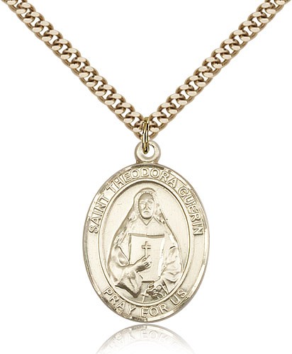 St. Theodore Guerin Medal, Gold Filled, Large - 24&quot; 2.4mm Gold Plated Chain + Clasp