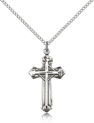 Cross Pendant, Sterling Silver - 18&quot; 1.2mm Sterling Silver Chain + Clasp