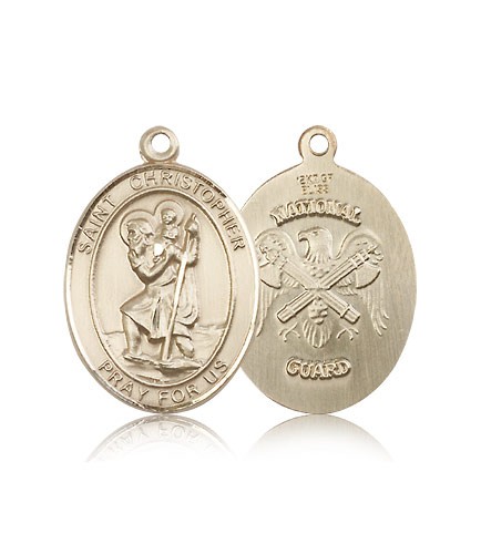 St. Christopher National Guard Medal, 14 Karat Gold, Large - 14 KT Yellow Gold