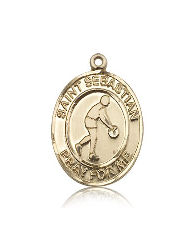 St. Sebastian Basketball Medal, 14 Karat Gold, Large - 14 KT Yellow Gold