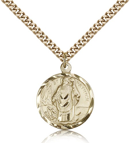 St. Patrick Medal, Gold Filled - 24&quot; 2.4mm Gold Plated Endless Chain