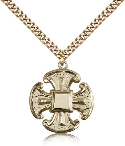 Cross Pendant, Gold Filled - 24&quot; 2.4mm Gold Plated Endless Chain