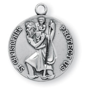 Women's or Boy's Sterling Silver Round Saint Christopher Necklace with Chain Options - 20&quot; 2.2mm Stainless Steel Chain with Clasp