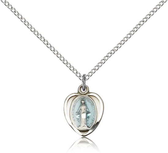 Miraculous Medal, Sterling Silver - 18&quot; 1.2mm Sterling Silver Chain + Clasp