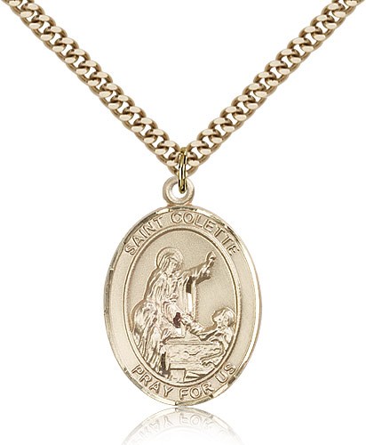 St. Colette Medal, Gold Filled, Large - 24&quot; 2.4mm Gold Plated Chain + Clasp