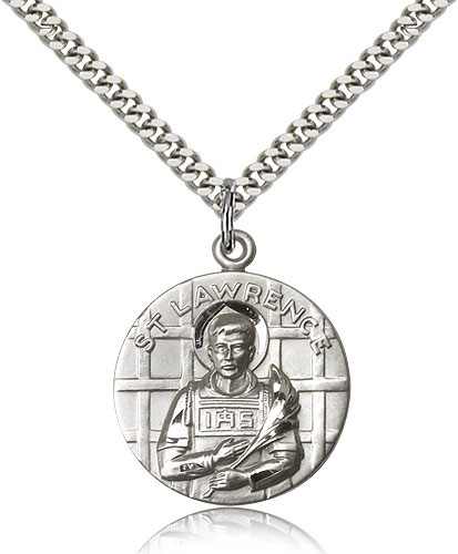 St. Lawrence Medal, Sterling Silver - 24&quot; 2.4mm Rhodium Plate Endless Chain