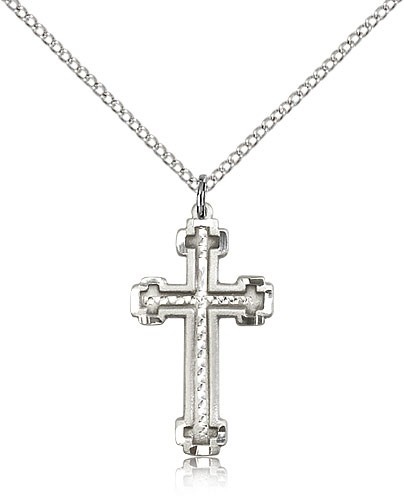 Cross Pendant, Sterling Silver - 18&quot; 1.2mm Sterling Silver Chain + Clasp