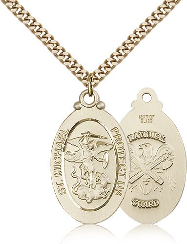 St. Michael National Guard Medal, Gold Filled - 24&quot; 2.4mm Gold Plated Endless Chain