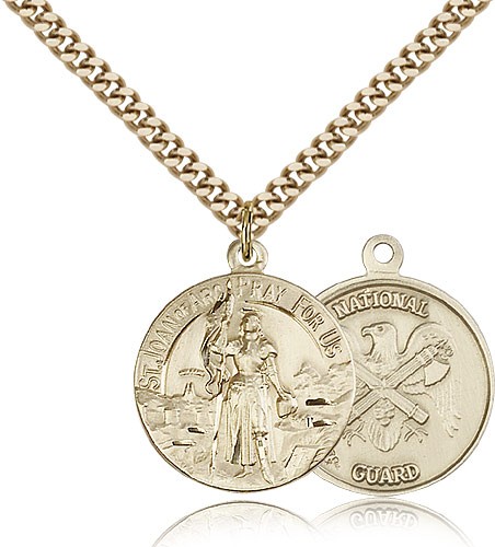 St. Joan of Arc National Guard Medal, Gold Filled - 24&quot; 2.4mm Gold Plated Endless Chain