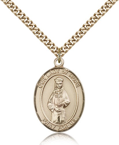 Our Lady of Hope Medal, Gold Filled, Large - 24&quot; 2.4mm Gold Plated Chain + Clasp