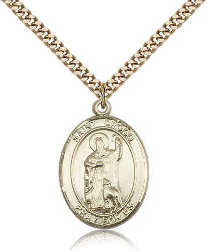 St. Drogo Medal, Gold Filled, Large - 24&quot; 2.4mm Gold Plated Chain + Clasp