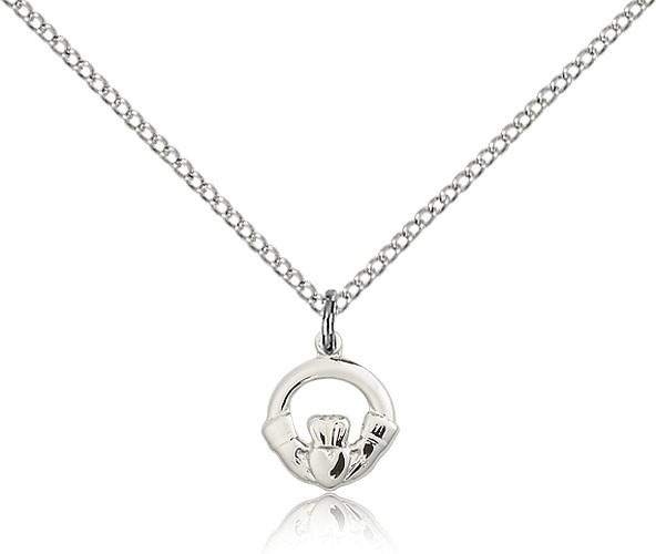 Claddagh Medal, Sterling Silver - 18&quot; 1.2mm Sterling Silver Chain + Clasp