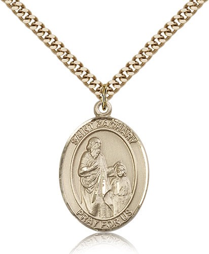 St. Zachary Medal, Gold Filled, Large - 24&quot; 2.4mm Gold Plated Chain + Clasp