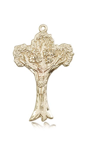 Tree of Life Crucifix Pendant, 14 Karat Gold - 14 KT Yellow Gold