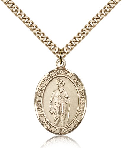 St. Bartholomew the Apostle Medal, Gold Filled, Large - 24&quot; 2.4mm Gold Plated Chain + Clasp