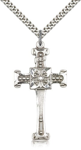 Cross Pendant, Sterling Silver - 24&quot; 2.4mm Rhodium Plate Endless Chain