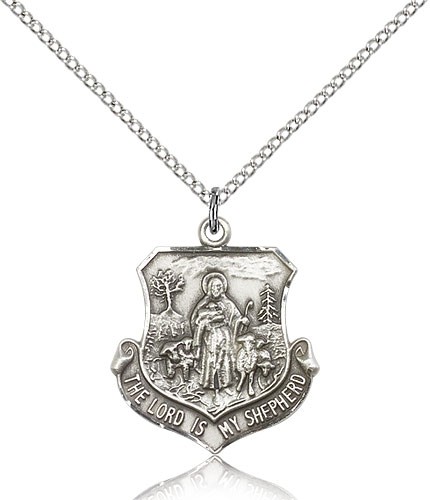 Lord Is My Shepherd Medal, Sterling Silver - 18&quot; 1.2mm Sterling Silver Chain + Clasp