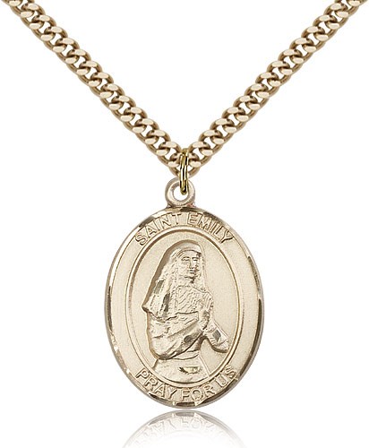 St. Emily De Vialar Medal, Gold Filled, Large - 24&quot; 2.4mm Gold Plated Chain + Clasp