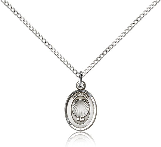 Baptism Medal, Sterling Silver - 18&quot; 1.2mm Sterling Silver Chain + Clasp