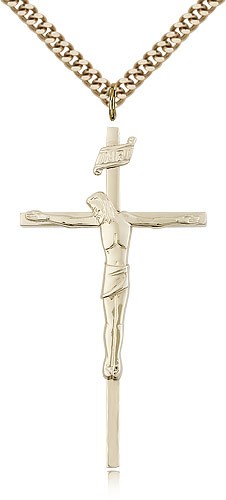 Crucifix Pendant, Gold Filled - 24&quot; 2.4mm Gold Plated Endless Chain