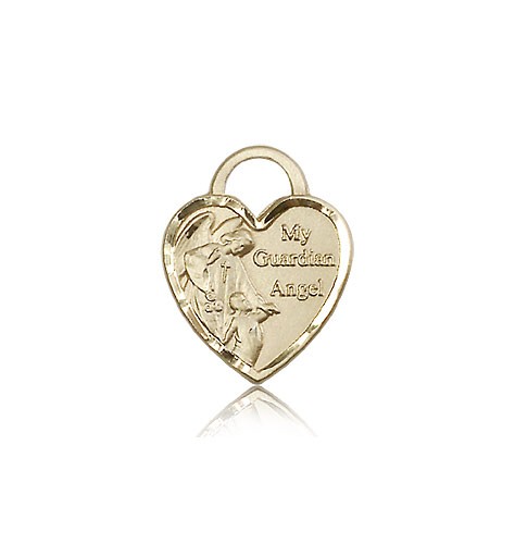 Guardian Angel Heart Medal, 14 Karat Gold - 14 KT Yellow Gold