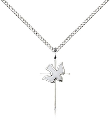 Holy Sprit Cross Pendant, Sterling Silver - 18&quot; 1.2mm Sterling Silver Chain + Clasp