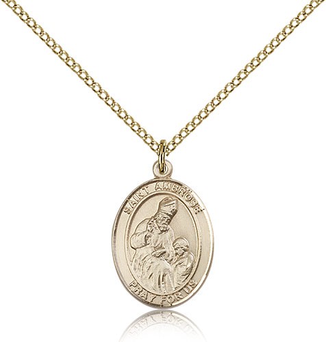 St. Ambrose Medal, Gold Filled, Medium - Gold-tone