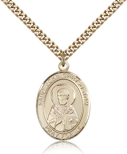 St. John Chrysostom Medal, Gold Filled, Large - 24&quot; 2.4mm Gold Plated Chain + Clasp