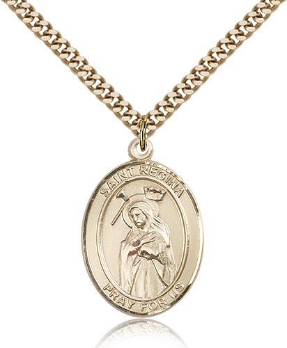 St. Regina Medal, Gold Filled, Large - 24&quot; 2.4mm Gold Plated Chain + Clasp
