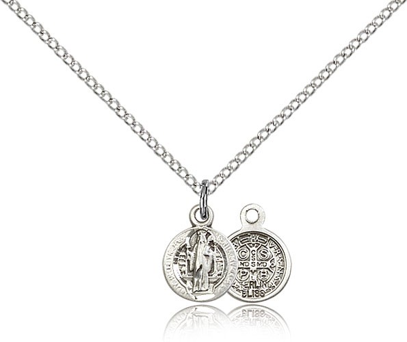 St. Benedict Medal, Sterling Silver - 18&quot; 1.2mm Sterling Silver Chain + Clasp