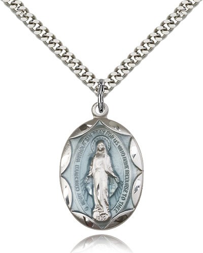 Miraculous Medal, Sterling Silver - 24&quot; 2.4mm Rhodium Plate Endless Chain