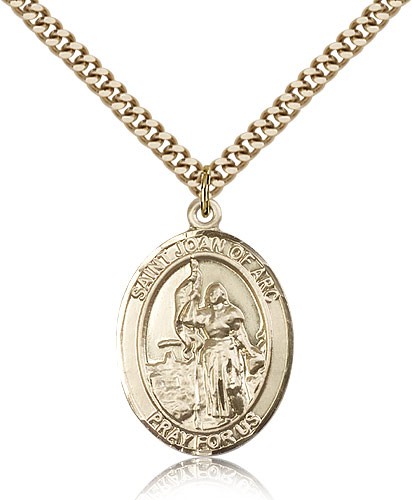 St. Joan of Arc Medal, Gold Filled, Large - 24&quot; 2.4mm Gold Plated Chain + Clasp