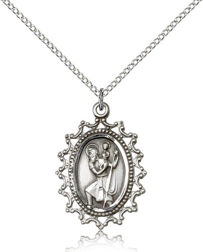 St. Christopher Medal, Sterling Silver - 18&quot; 1.2mm Sterling Silver Chain + Clasp