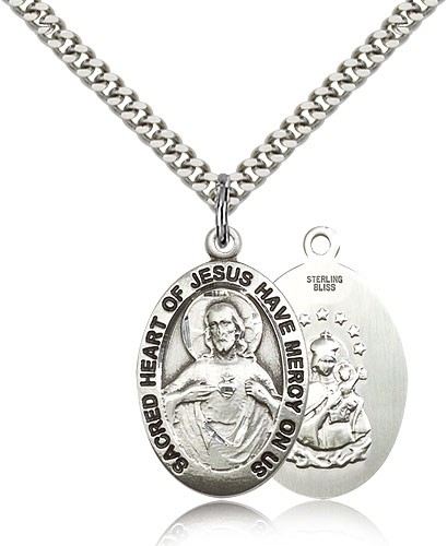 Scapular Medal, Sterling Silver - 24&quot; 2.4mm Rhodium Plate Endless Chain